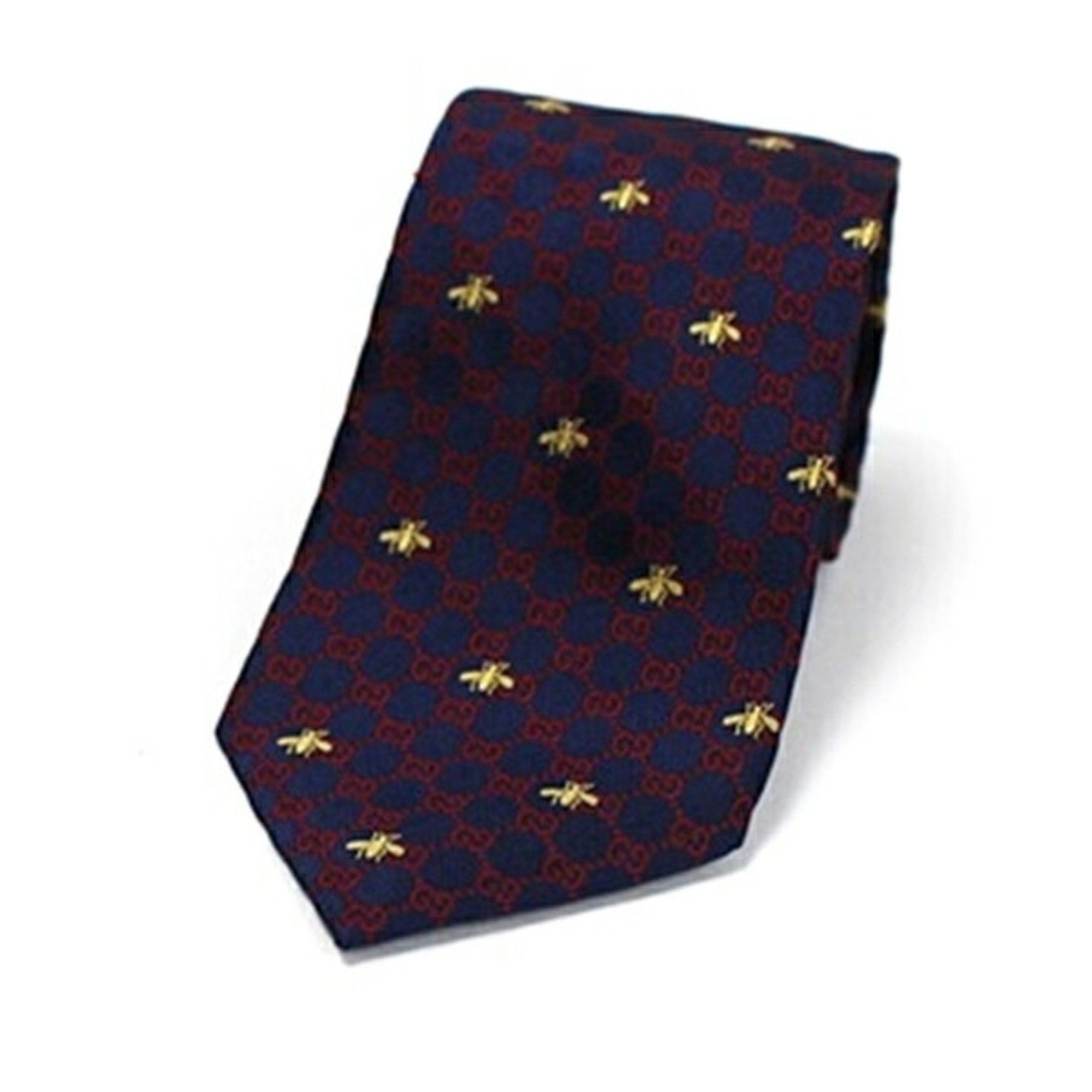 Gucci Silk Narrow Tie Bee & GG Pattern Navy Current Product GUCCI Men's