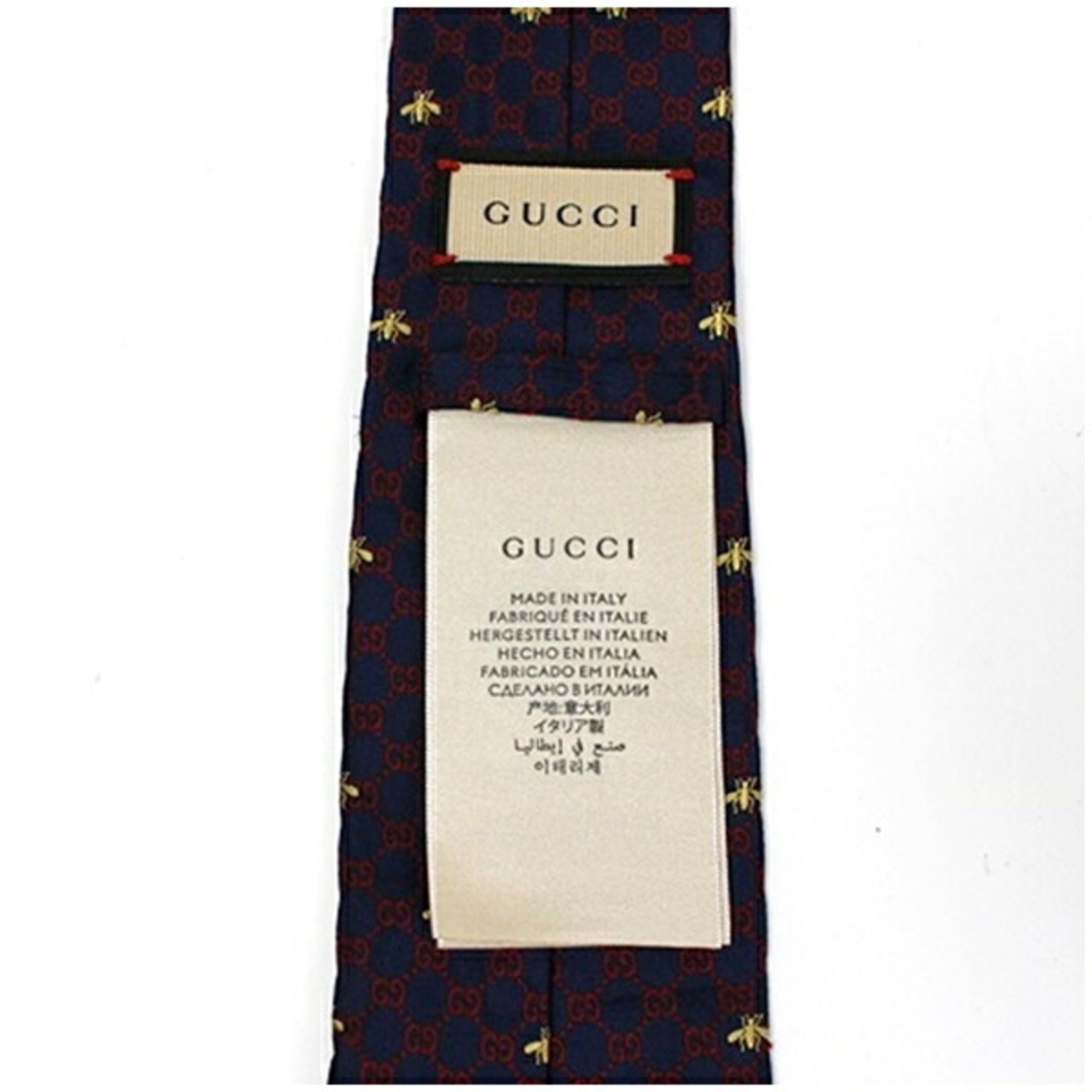 Gucci Silk Narrow Tie Bee & GG Pattern Navy Current Product GUCCI Men's