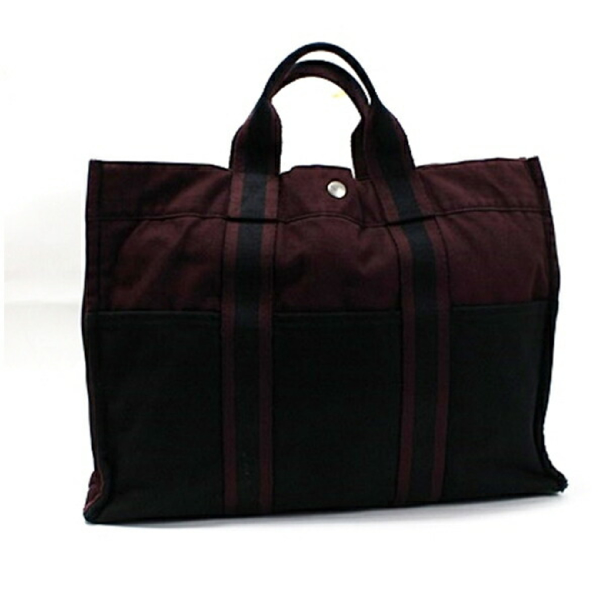 Hermes Foul Tote MM Canvas Bag Black x Wine Red HERMES Women's Men's Unisex