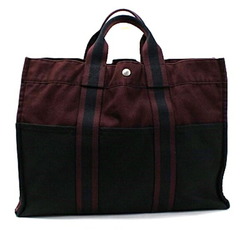 Hermes Foul Tote MM Canvas Bag Black x Wine Red HERMES Women's Men's Unisex