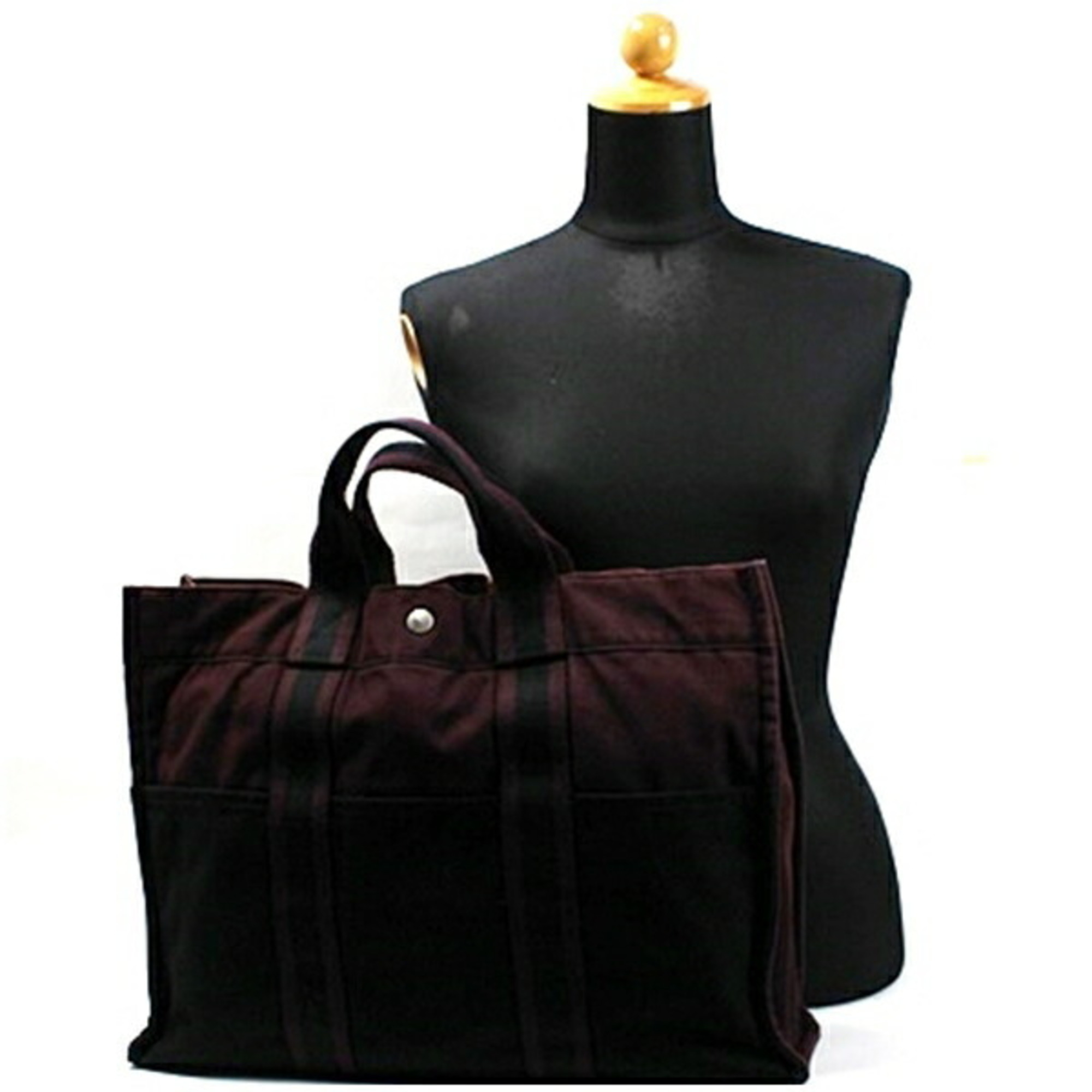 Hermes Foul Tote MM Canvas Bag Black x Wine Red HERMES Women's Men's Unisex