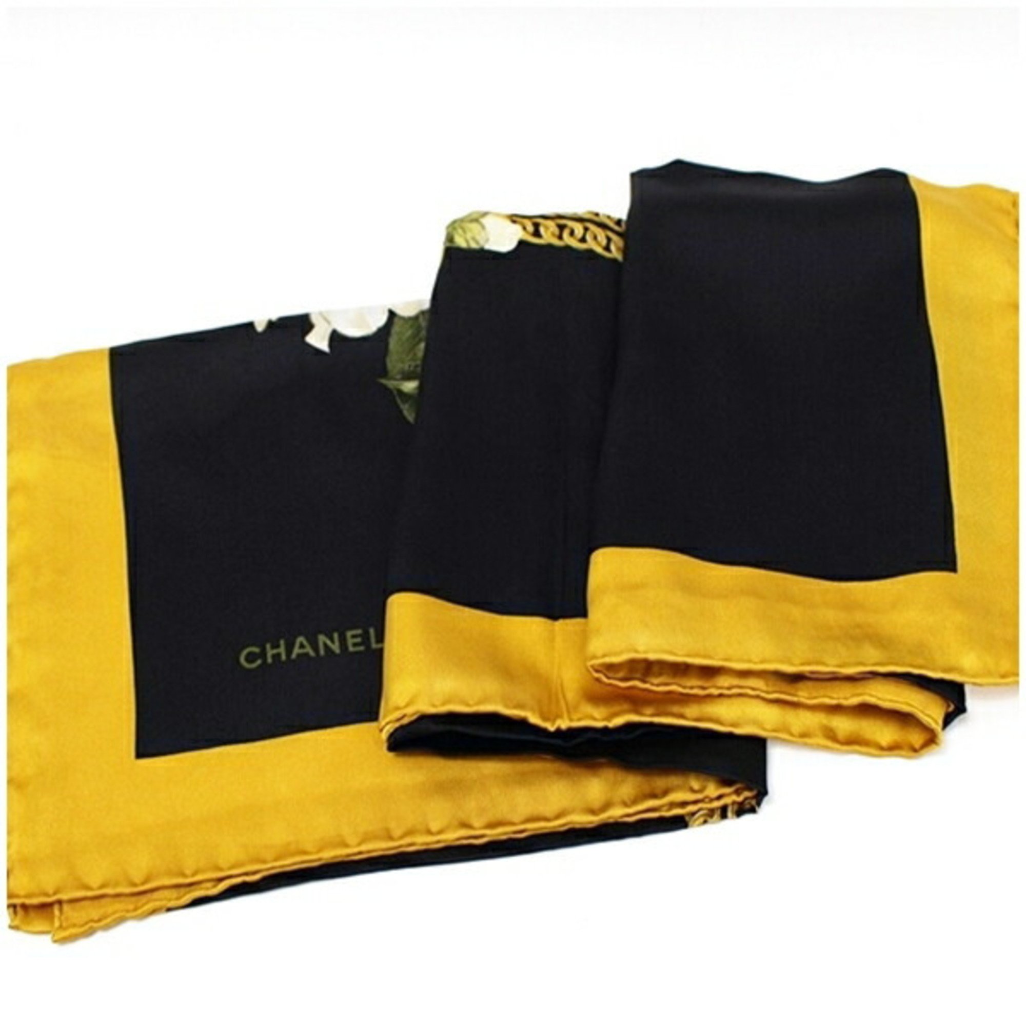 Chanel scarf muffler black x yellow CHANEL women's