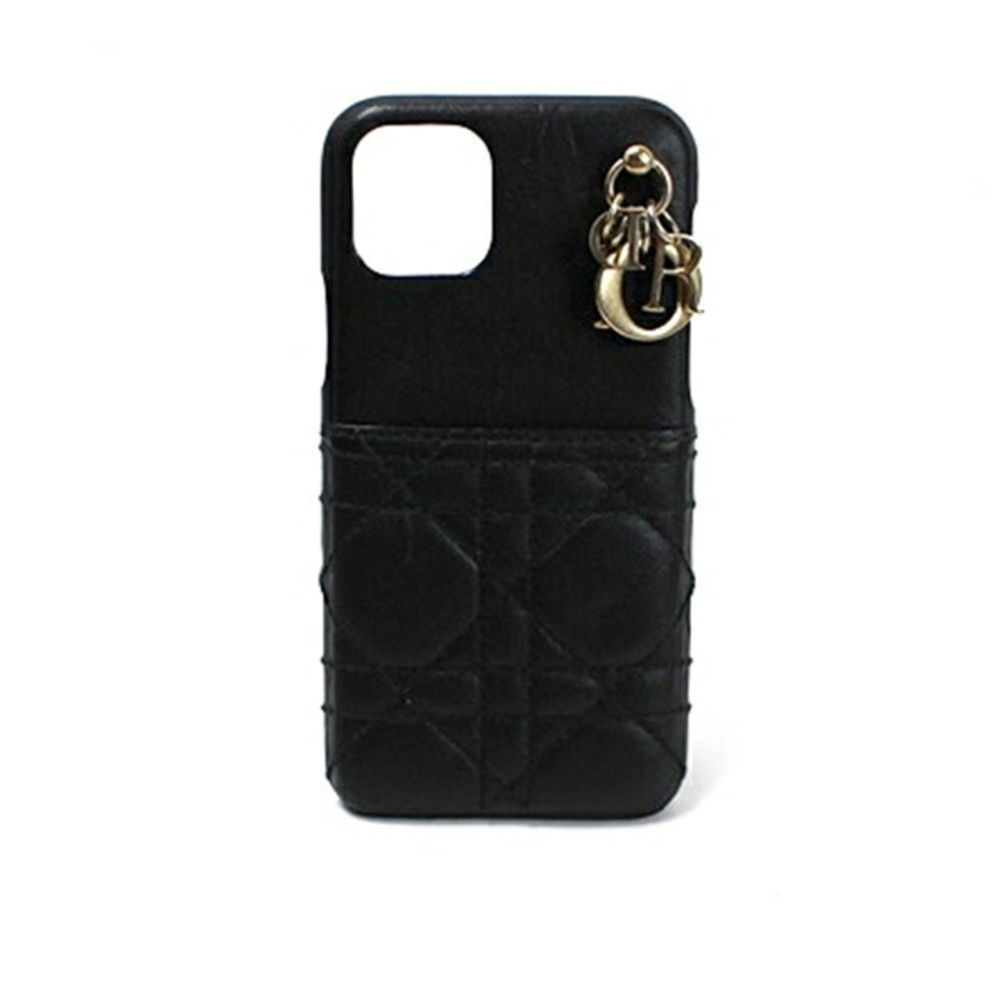 Christian Dior iPhone Smartphone Case Black Leather Women's Mobile Storage