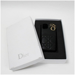 Christian Dior iPhone Smartphone Case Black Leather Women's Mobile Storage