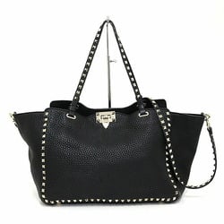 VALENTINO Rockstud grained calfskin medium bag in black