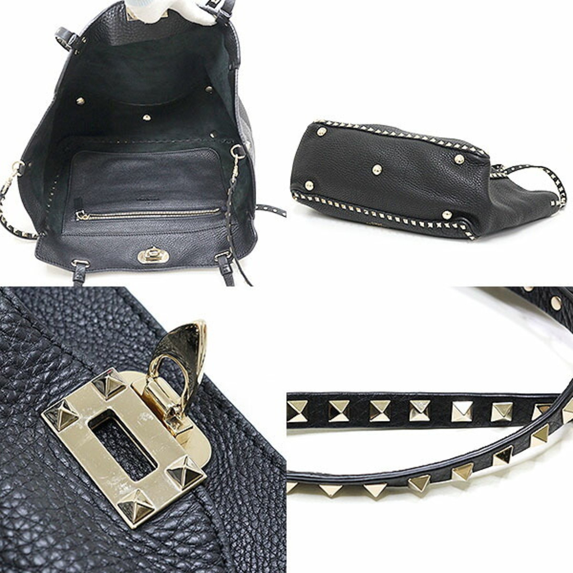 VALENTINO Rockstud grained calfskin medium bag in black