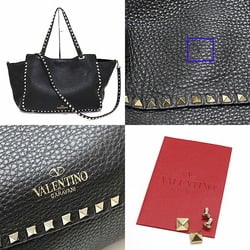 VALENTINO Rockstud grained calfskin medium bag in black