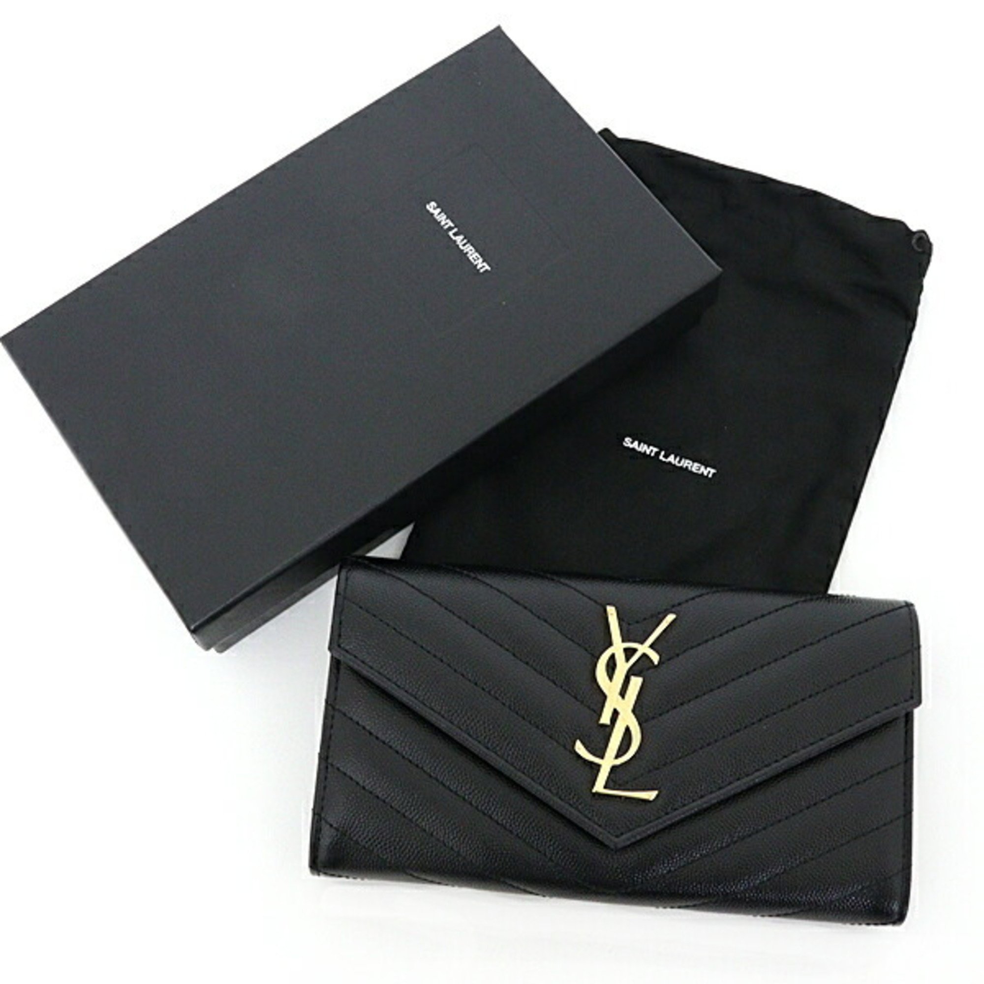 Saint Laurent Cassandra SAINT LAURENT Matelasse Large Flap Wallet Grain de Poudre Embossed Leather 372264