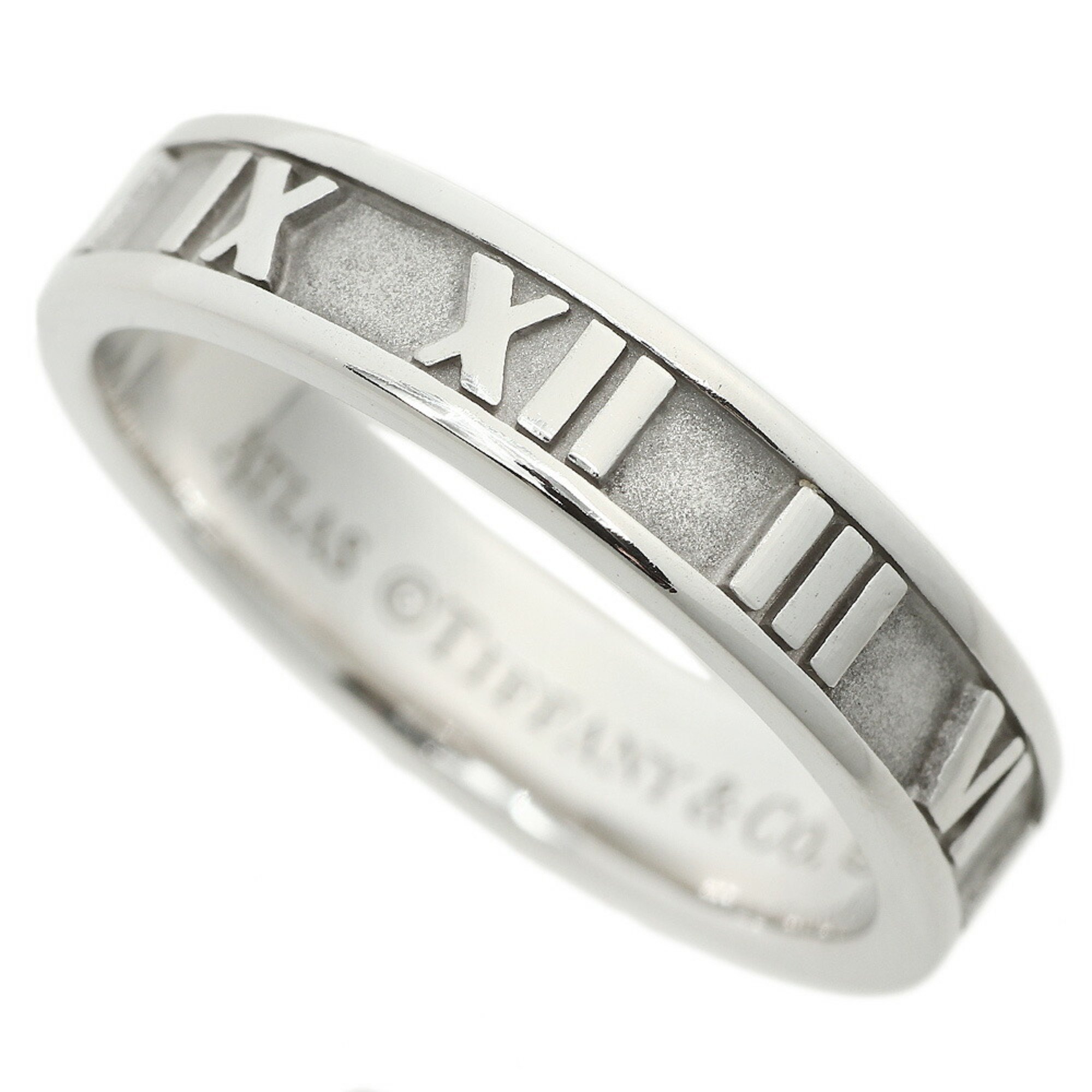 Tiffany & Co. Atlas Ring, K18WG, White Gold, Size 13, Roman Numerals