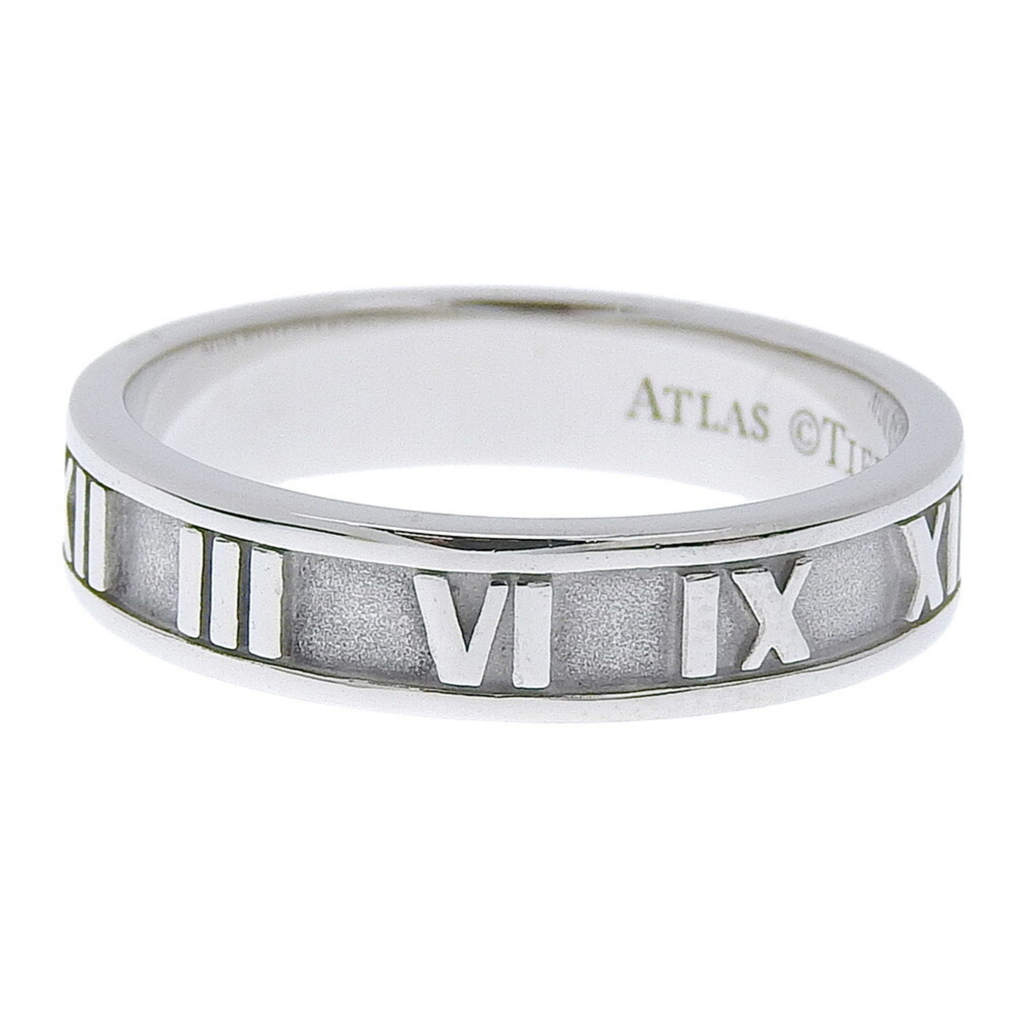 Tiffany & Co. Atlas Ring, K18WG, White Gold, Size 13, Roman Numerals