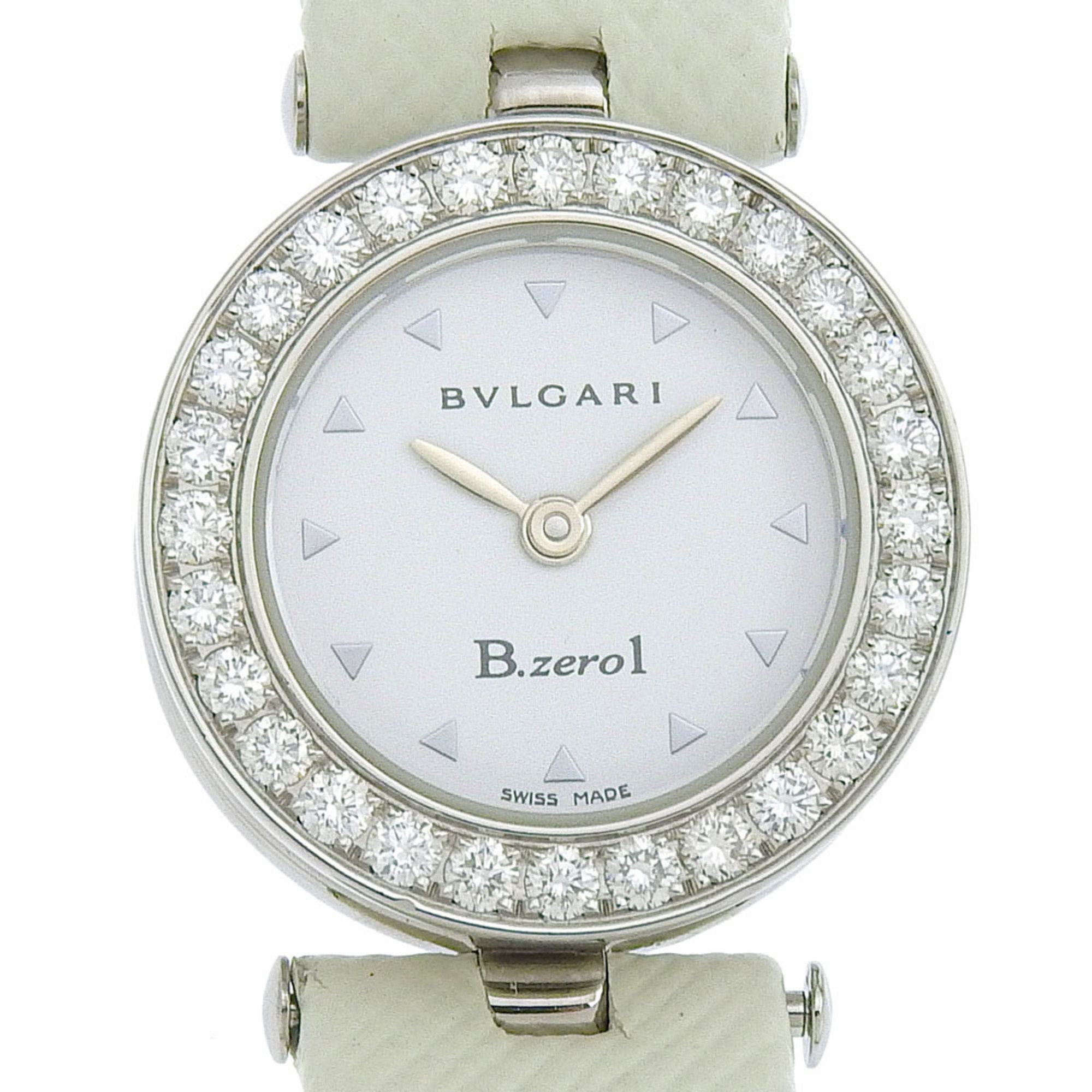 BVLGARI B.Zero1 BZ22S White Dial Bezel Diamond SS Leather Quartz 22mm Women's Watch