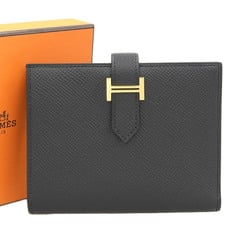 Hermes HERMES Bearn Compact A Engraved Bi-fold Wallet Epson Black GP Hardware