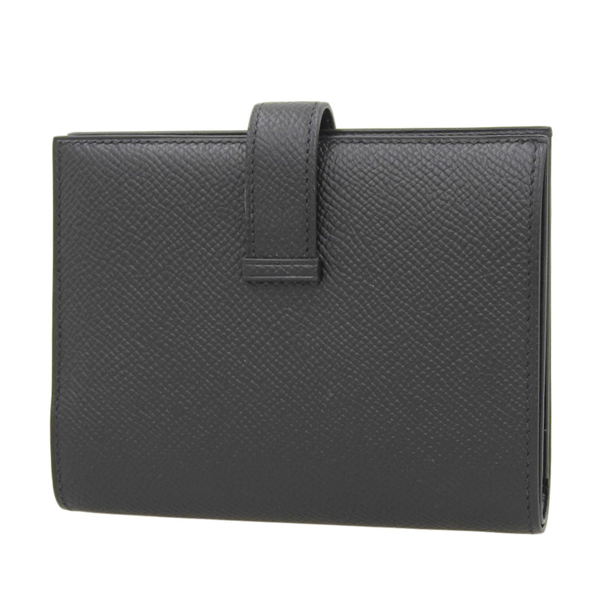 Hermes HERMES Bearn Compact A Engraved Bi-fold Wallet Epson Black GP Hardware