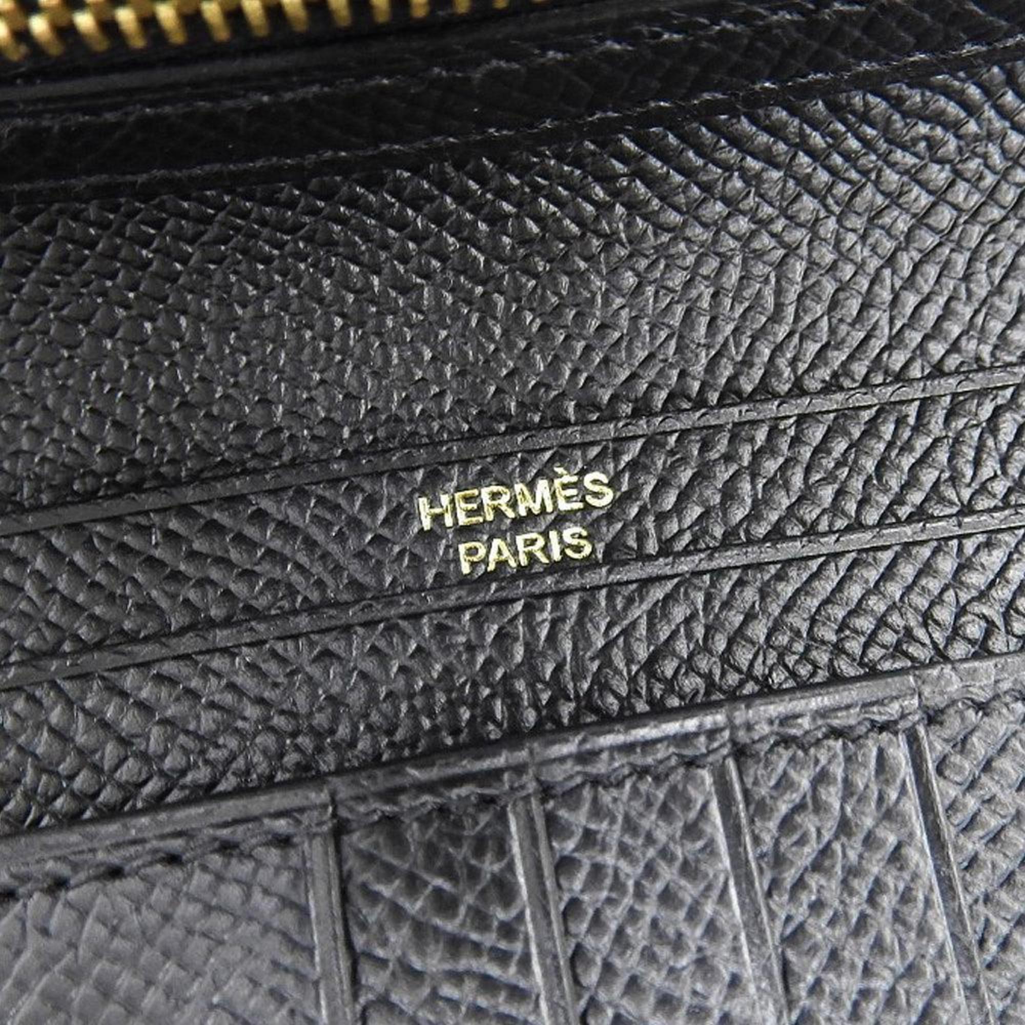 Hermes HERMES Bearn Compact A Engraved Bi-fold Wallet Epson Black GP Hardware