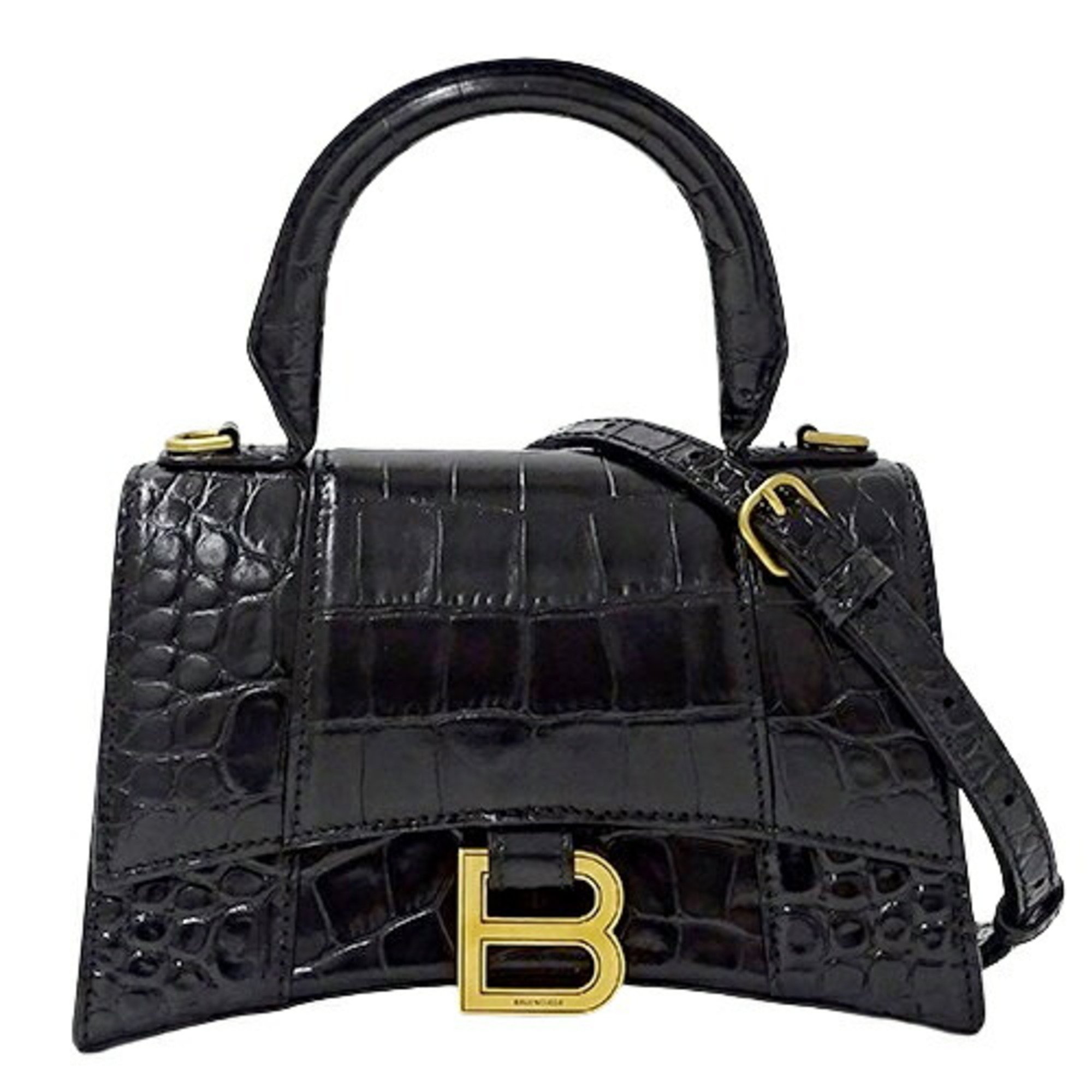 BALENCIAGA Women s Handbag Shoulder Bag 2way Embossed Leather Hourglass XS Black 592833 Micro eLADY Globazone