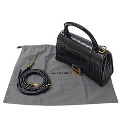 BALENCIAGA Women's Handbag Shoulder Bag 2way Embossed Leather Hourglass XS Black 592833 Micro