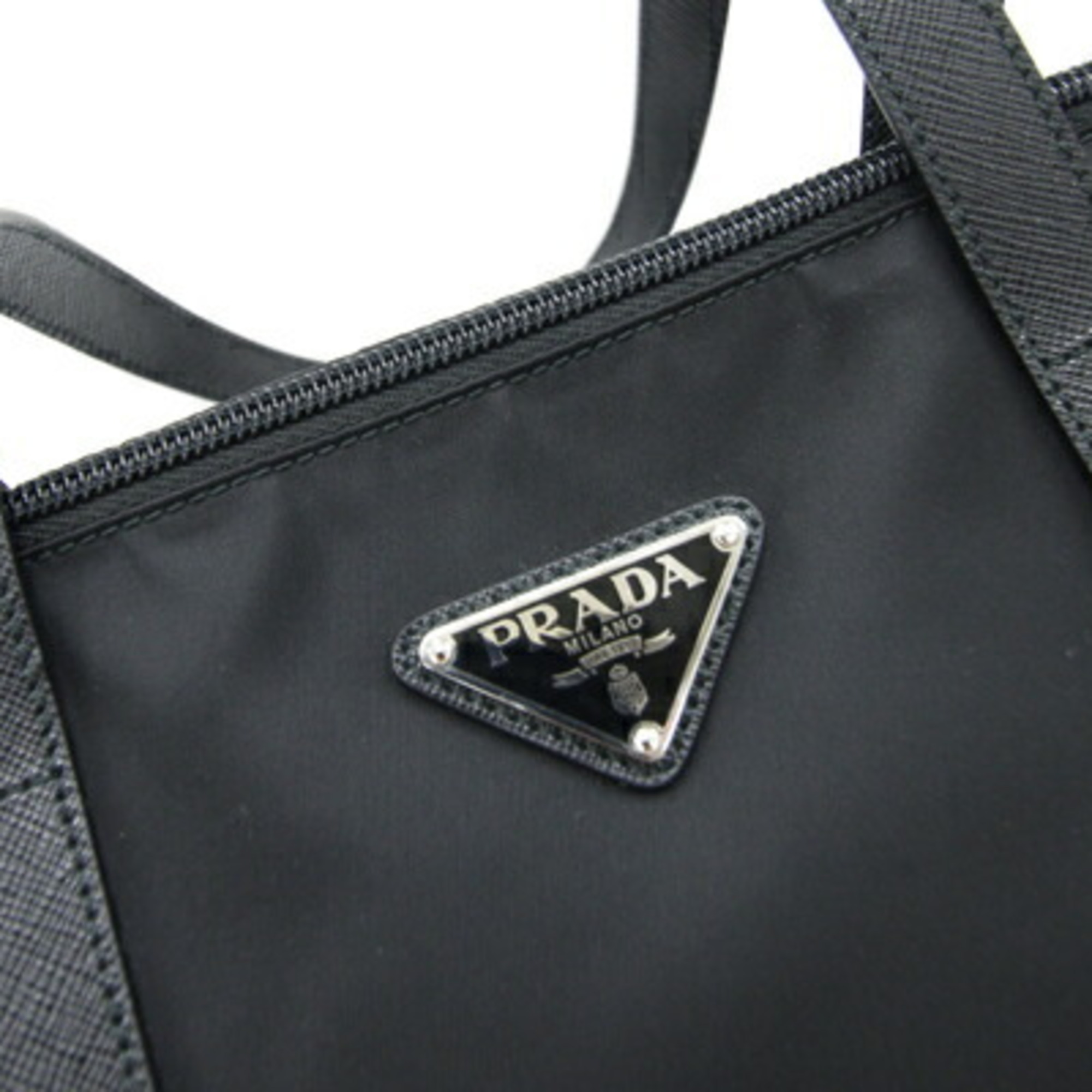 Prada Tote Bag 1BG132 Black Nylon Leather Women's PRADA