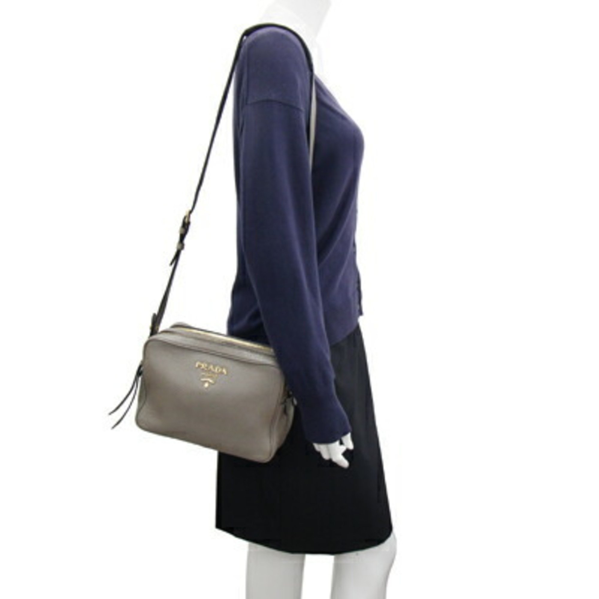 Prada Shoulder Bag 1BH079 Greige Leather Women's PRADA