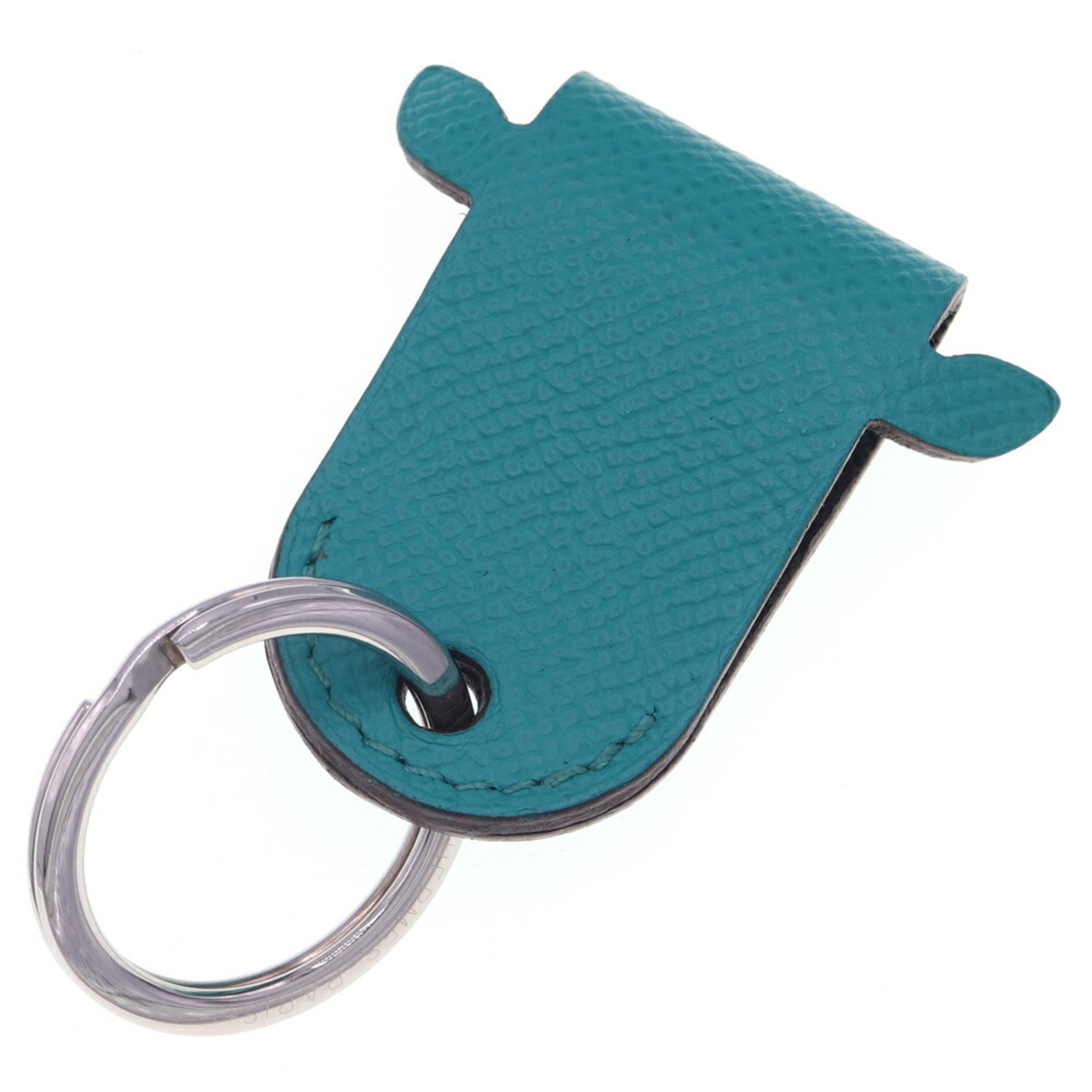 Hermes Keyring Petite H Green Leather Cow Keychain Men's Women's HERMES