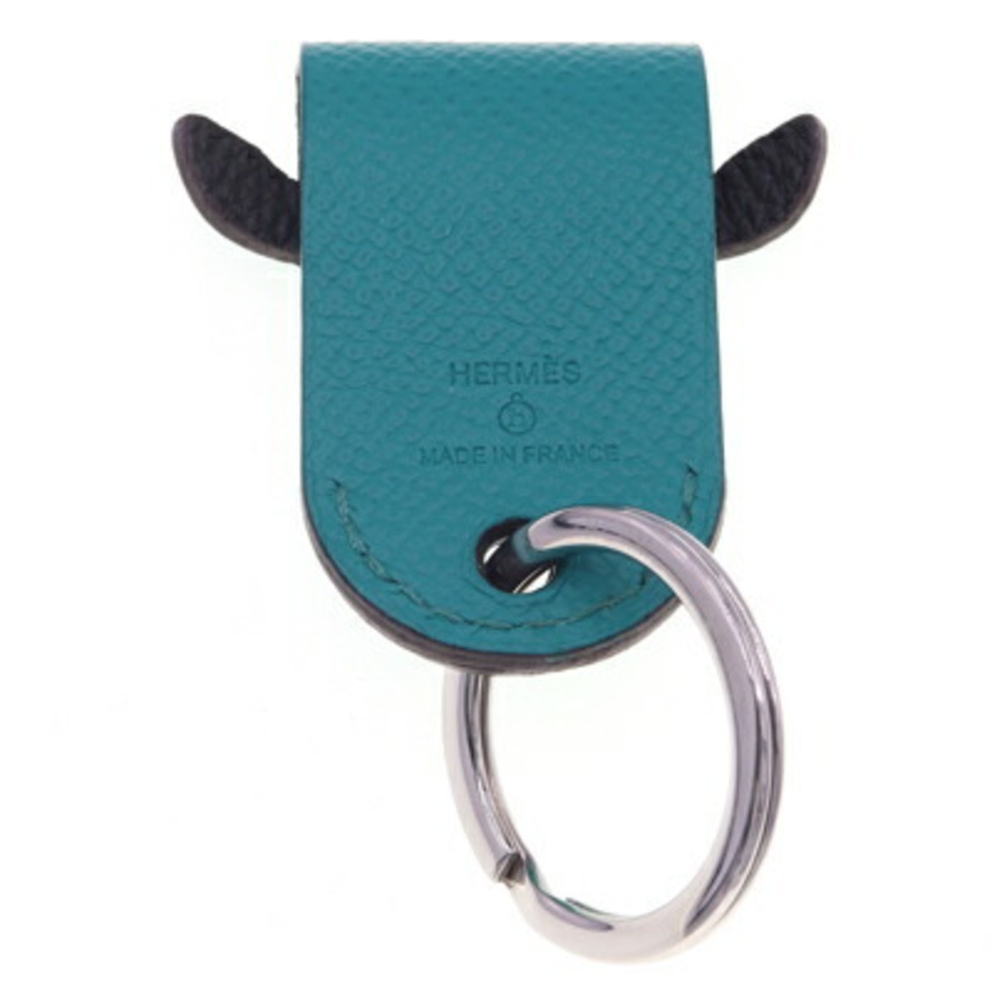 Hermes Keyring Petite H Green Leather Cow Keychain Men's Women's HERMES