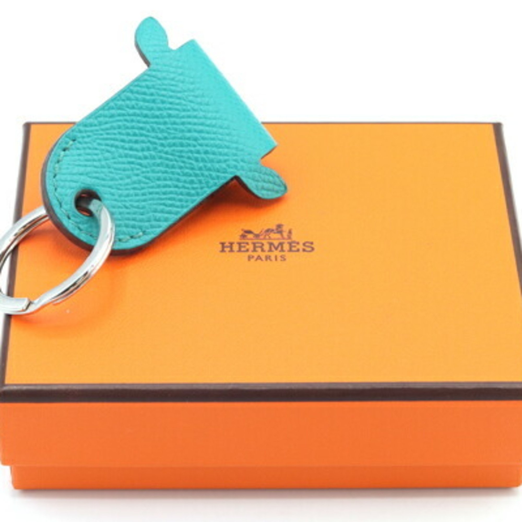 Hermes Keyring Petite H Green Leather Cow Keychain Men's Women's HERMES