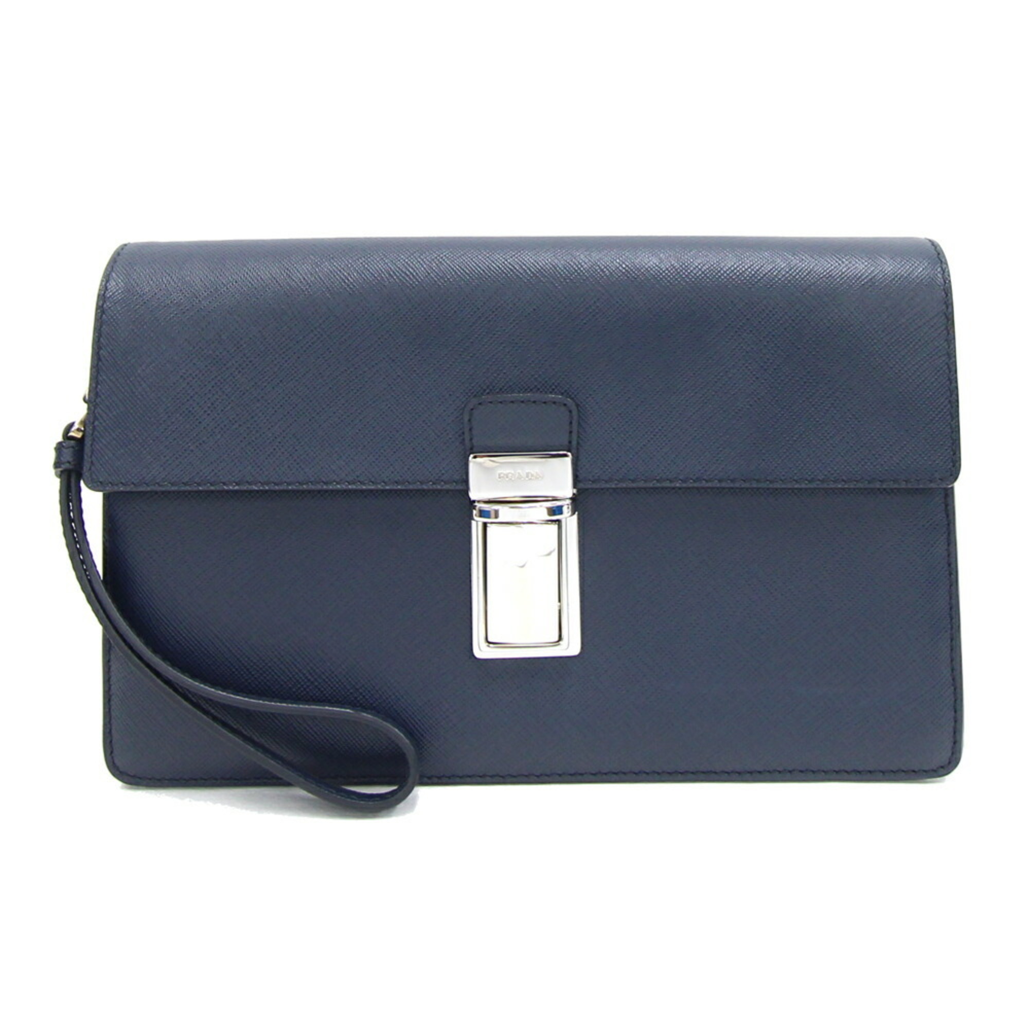 Prada Clutch Bag VR0092 Navy Leather Second Men's PRADA