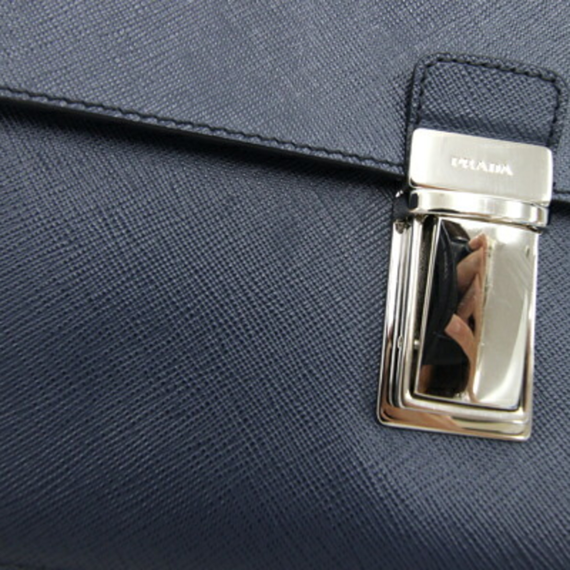 Prada Clutch Bag VR0092 Navy Leather Second Men's PRADA