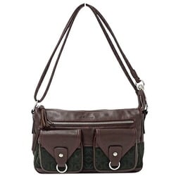 LOEWE Women's Bag, Shoulder 2-way, Leather, Suede, Brown, Green, Anagram Pattern