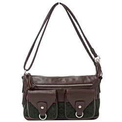 LOEWE Women's Bag, Shoulder 2-way, Leather, Suede, Brown, Green, Anagram Pattern