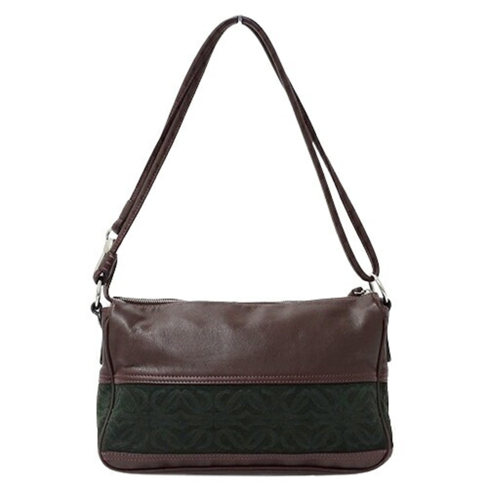 LOEWE Women's Bag, Shoulder 2-way, Leather, Suede, Brown, Green, Anagram Pattern