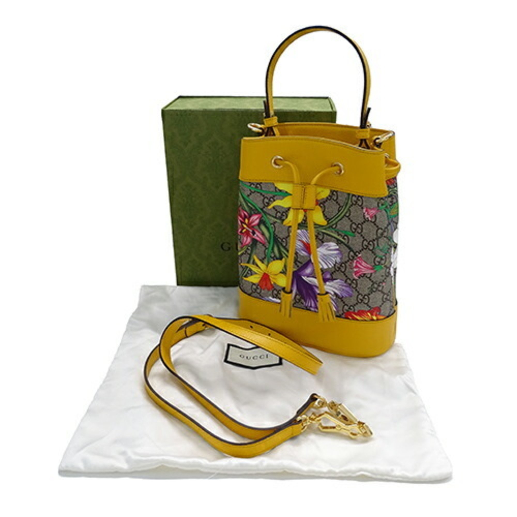 GUCCI Bags for Women GG Flora Handbag Shoulder Bag 2way Supreme Canvas Small Bucket Yellow Multi 550621