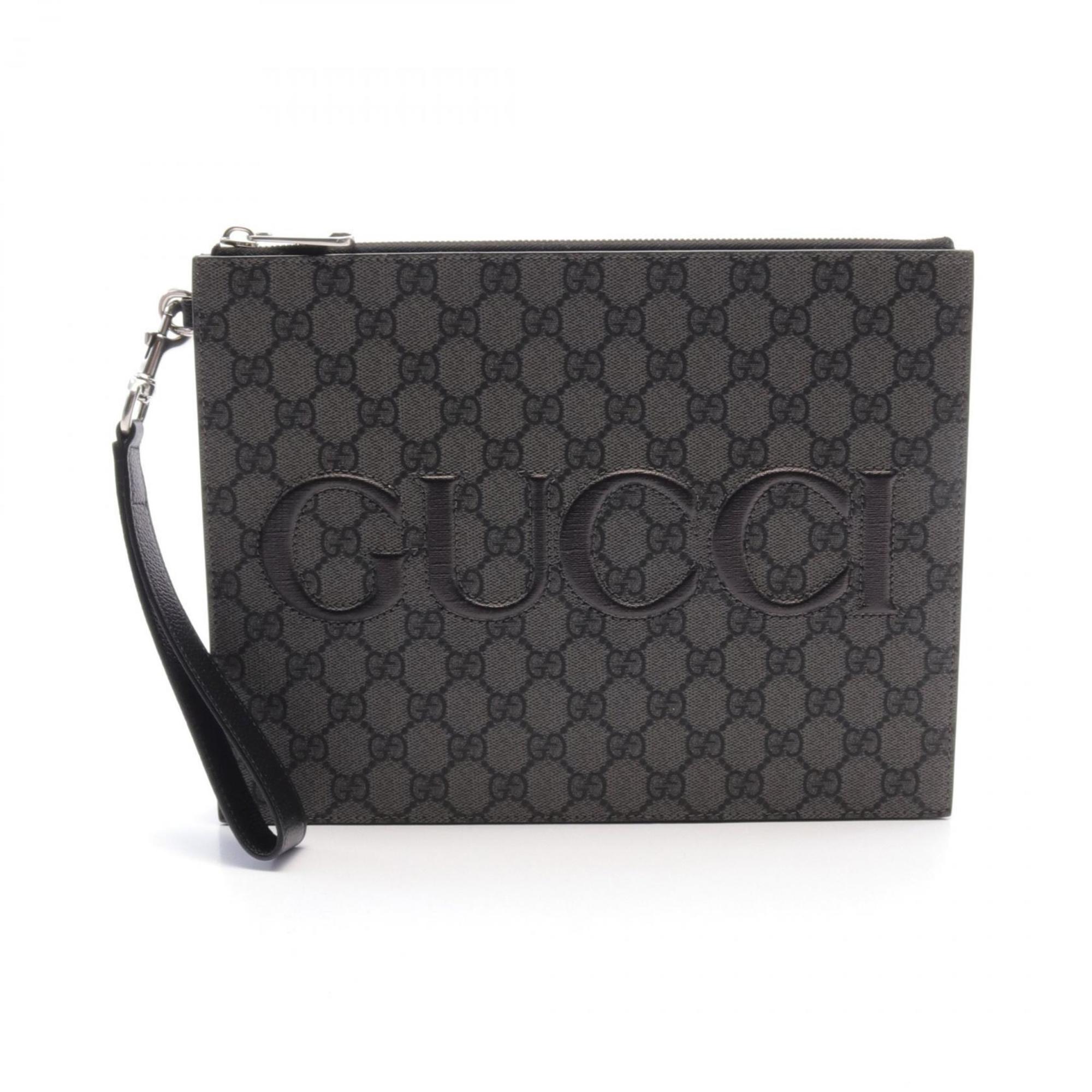 Gucci GG Supreme Clutch Bag Coated Canvas Leather Men s Gray Black 768374FACSM1249 eLADY Globazone