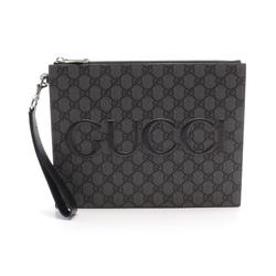 Gucci GG Supreme Clutch Bag Coated Canvas Leather Men's Gray Black 768374FACSM1249