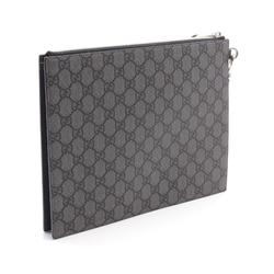 Gucci GG Supreme Clutch Bag Coated Canvas Leather Men's Gray Black 768374FACSM1249