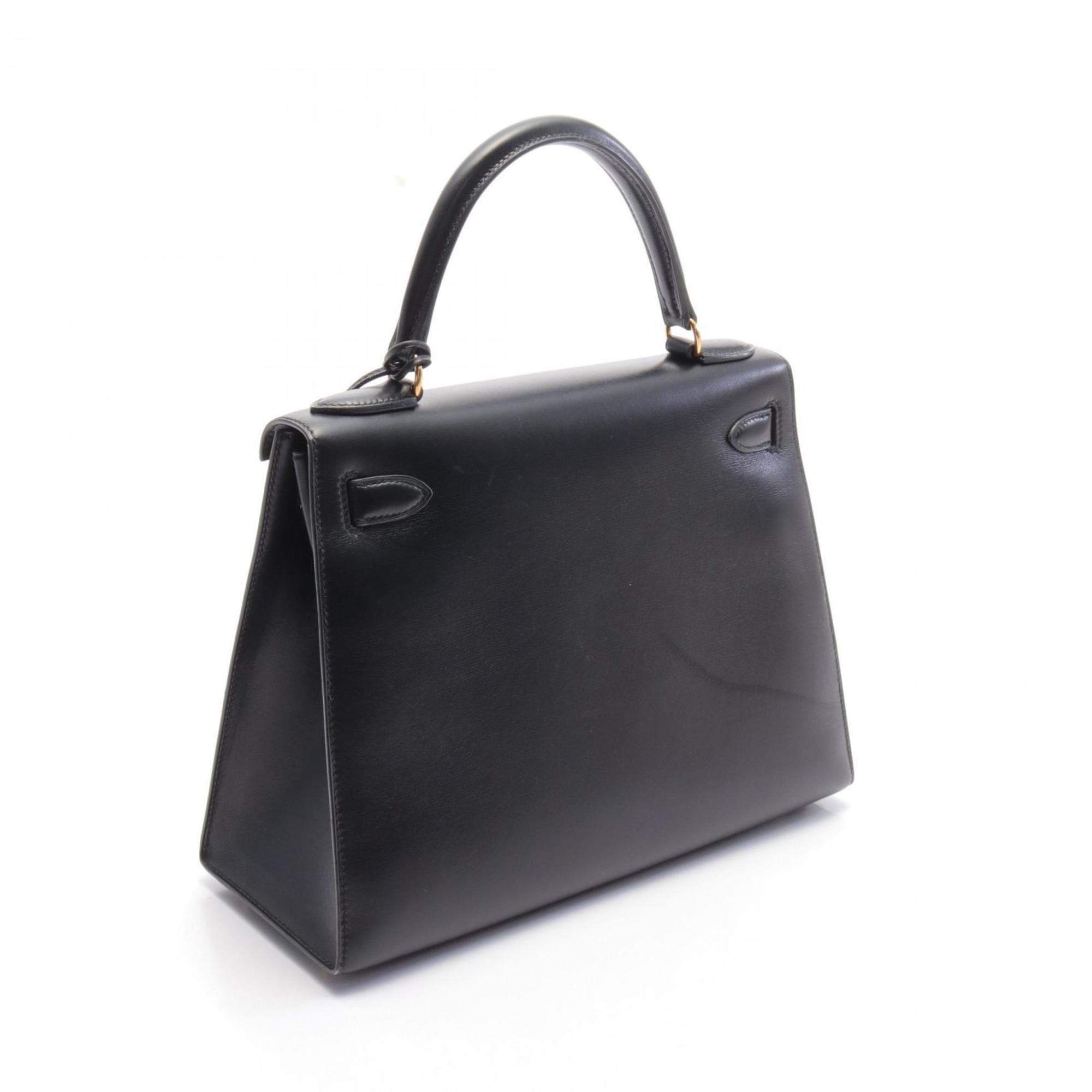 Hermes Kelly 28 Handbag Bag Calfskin (Cowhide) Boxcalf Women's Black