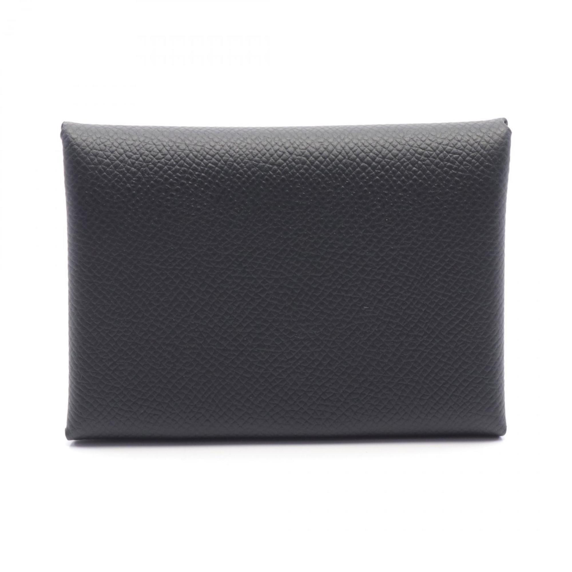 Hermes HERMES Calvi Duo Wallet/Coin Case Wallet Epsom Leather Women's Black