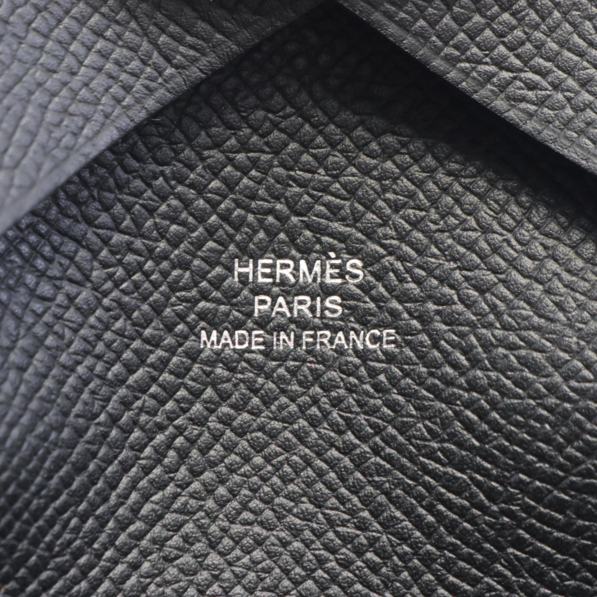 Hermes HERMES Calvi Duo Wallet/Coin Case Wallet Epsom Leather Women's Black