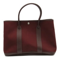 Hermes HERMES Garden PM Bag Fabric Leather Toile H Women's Bordeaux Wine Red