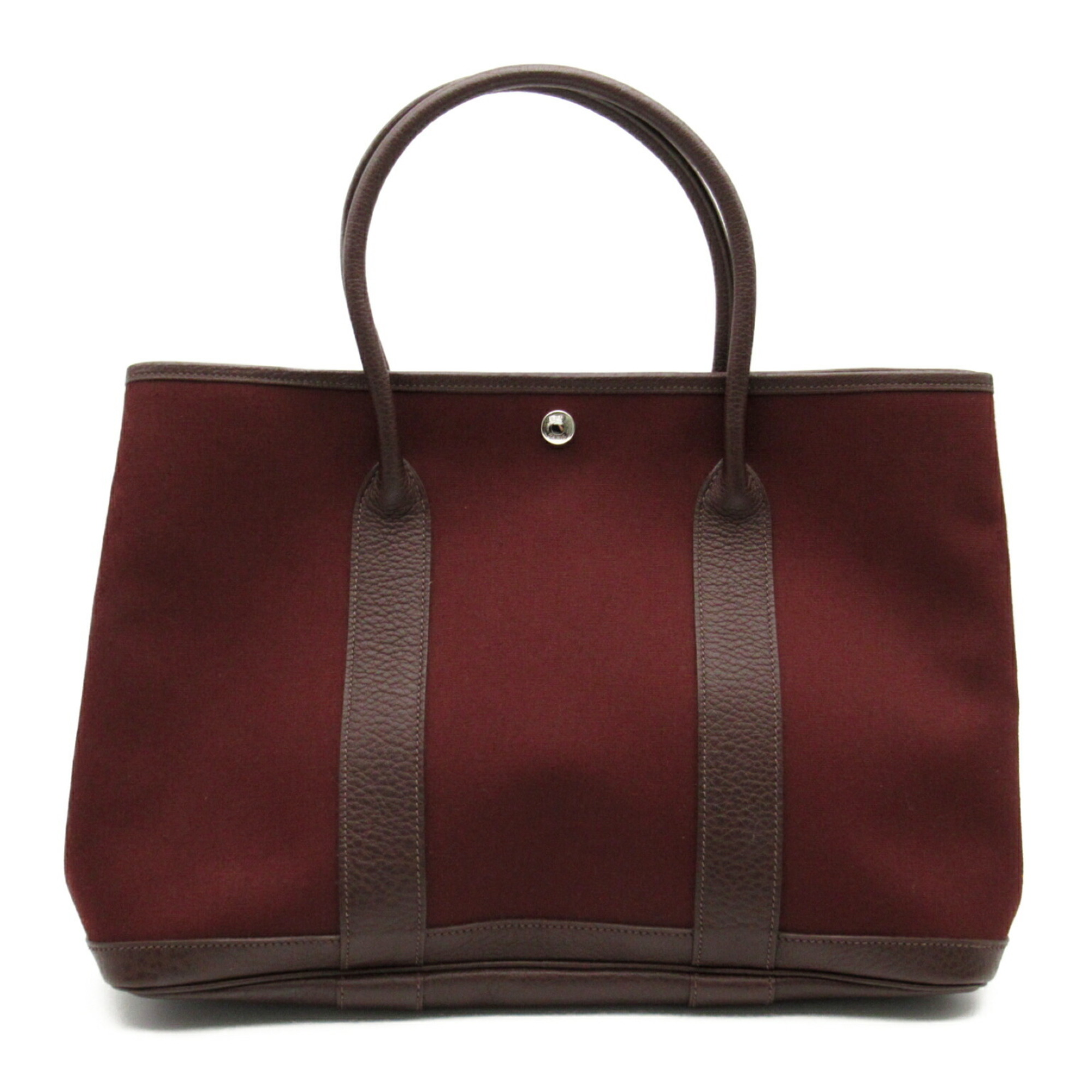 Hermes HERMES Garden PM Bag Fabric Leather Toile H Women's Bordeaux Wine Red