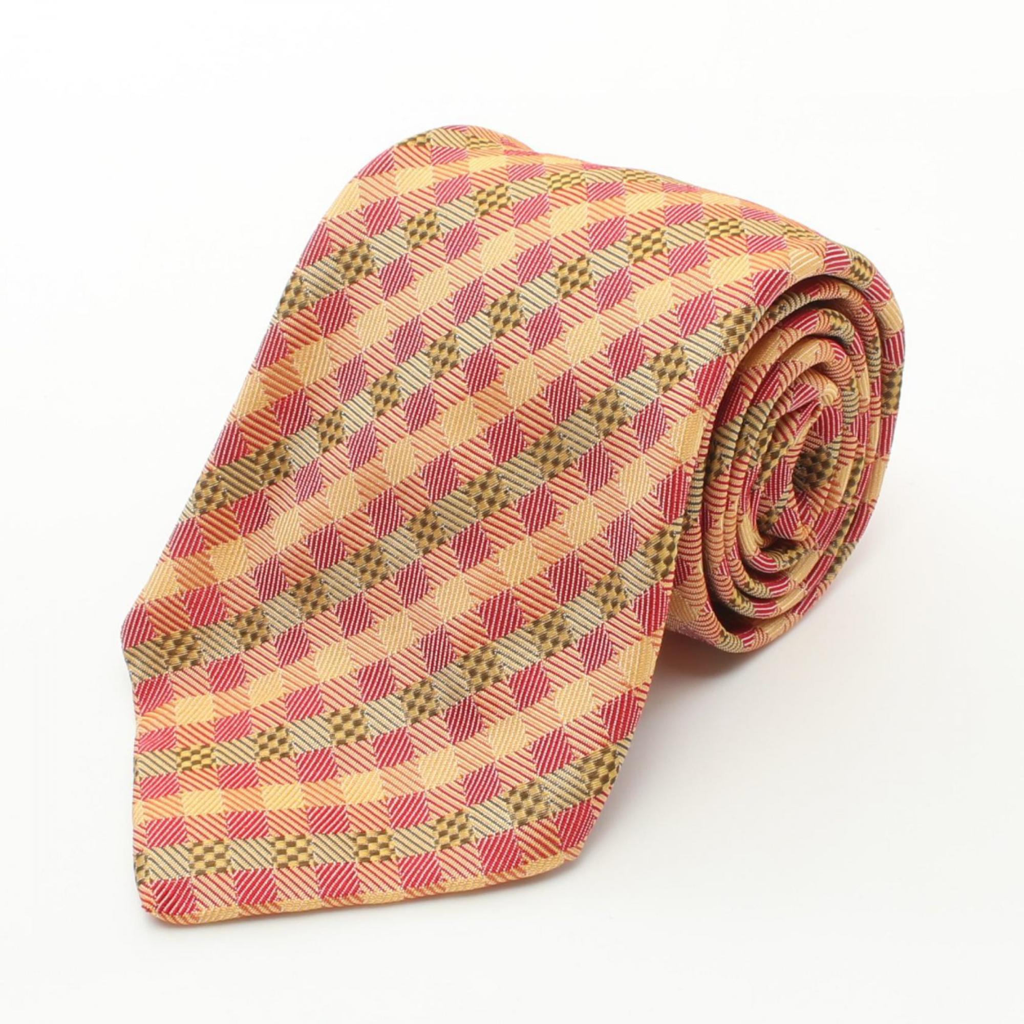 HERMES Necktie Clothing Silk Men's Orange Red Multicolor