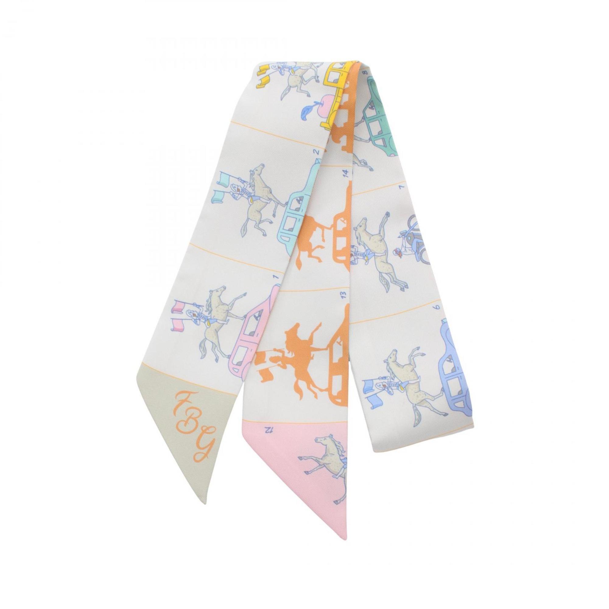 Hermes Twilly Parade Scarf Silk Women's Grey Multicolor