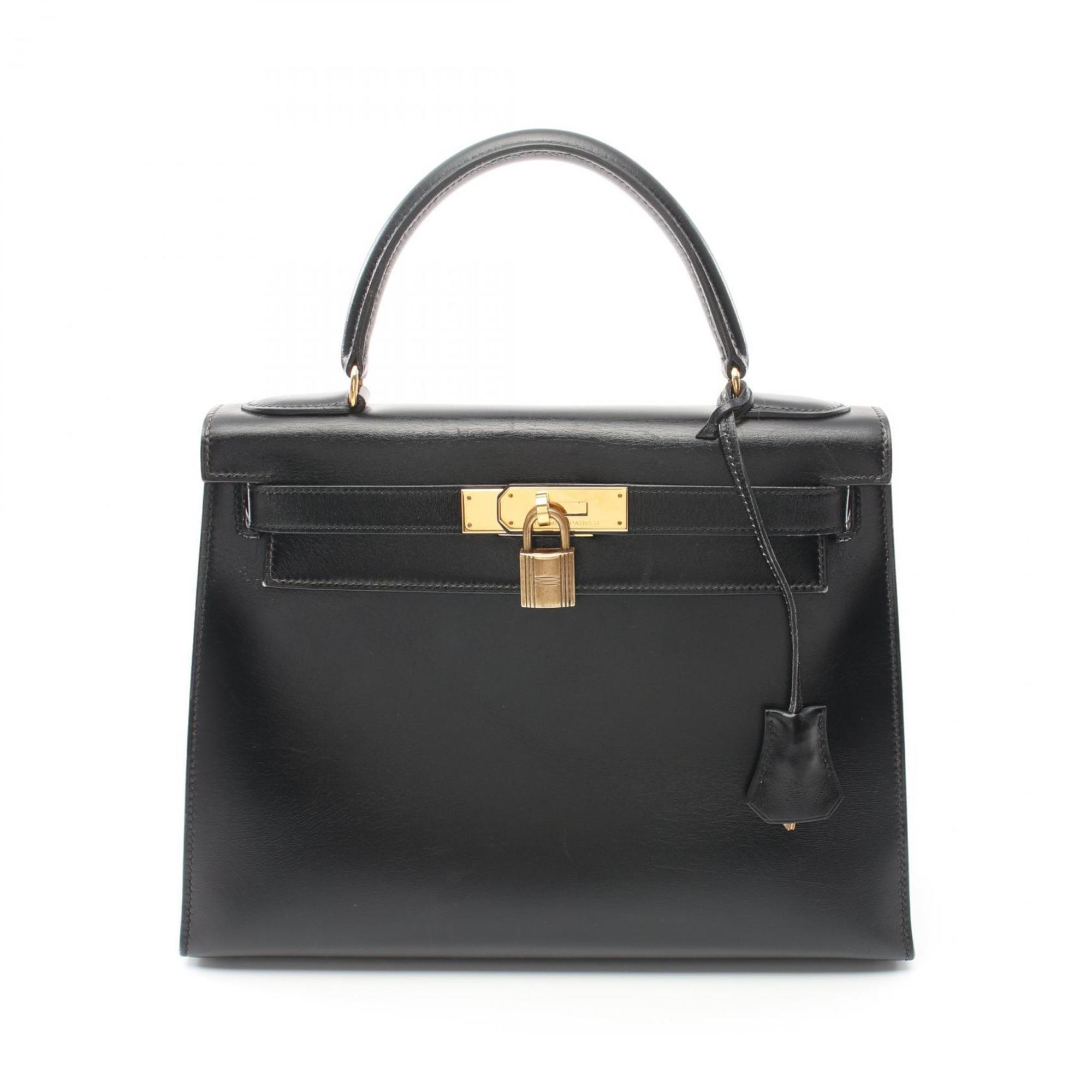 Hermes Kelly 28 Handbag Bag Calfskin (Cowhide) Boxcalf Women's Black