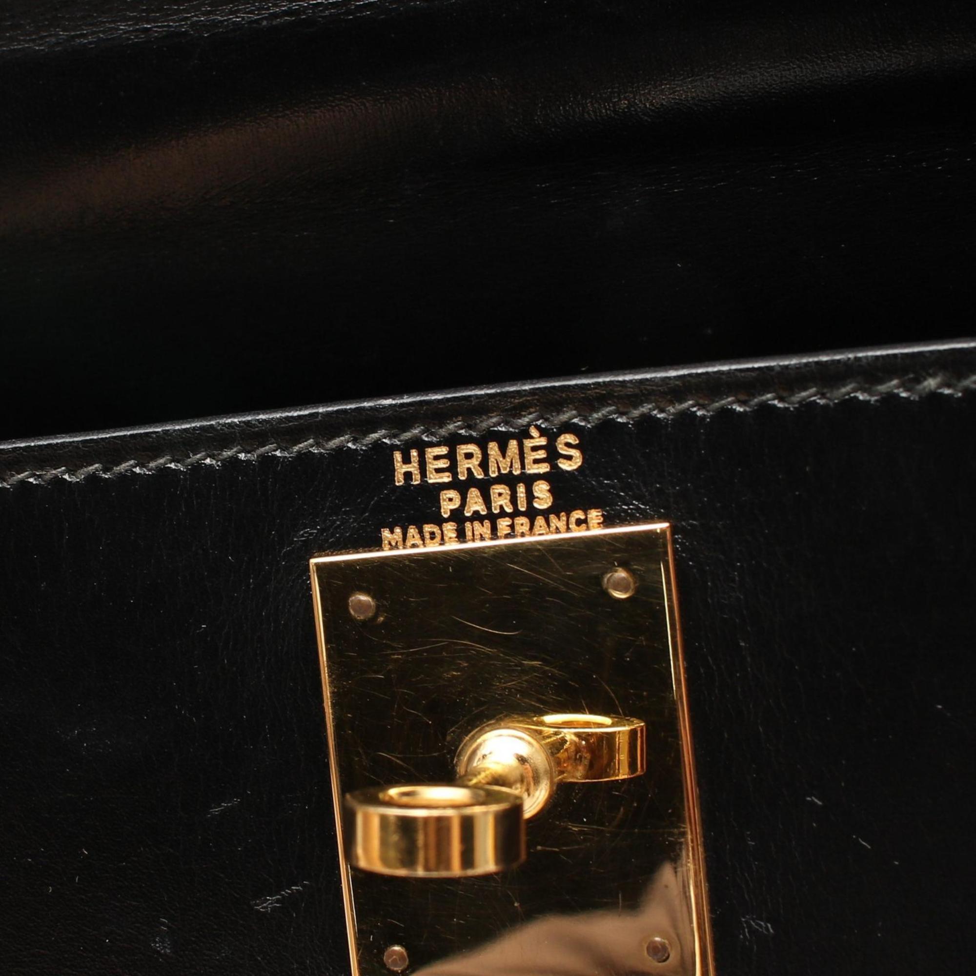 Hermes Kelly 28 Handbag Bag Calfskin (Cowhide) Boxcalf Women's Black