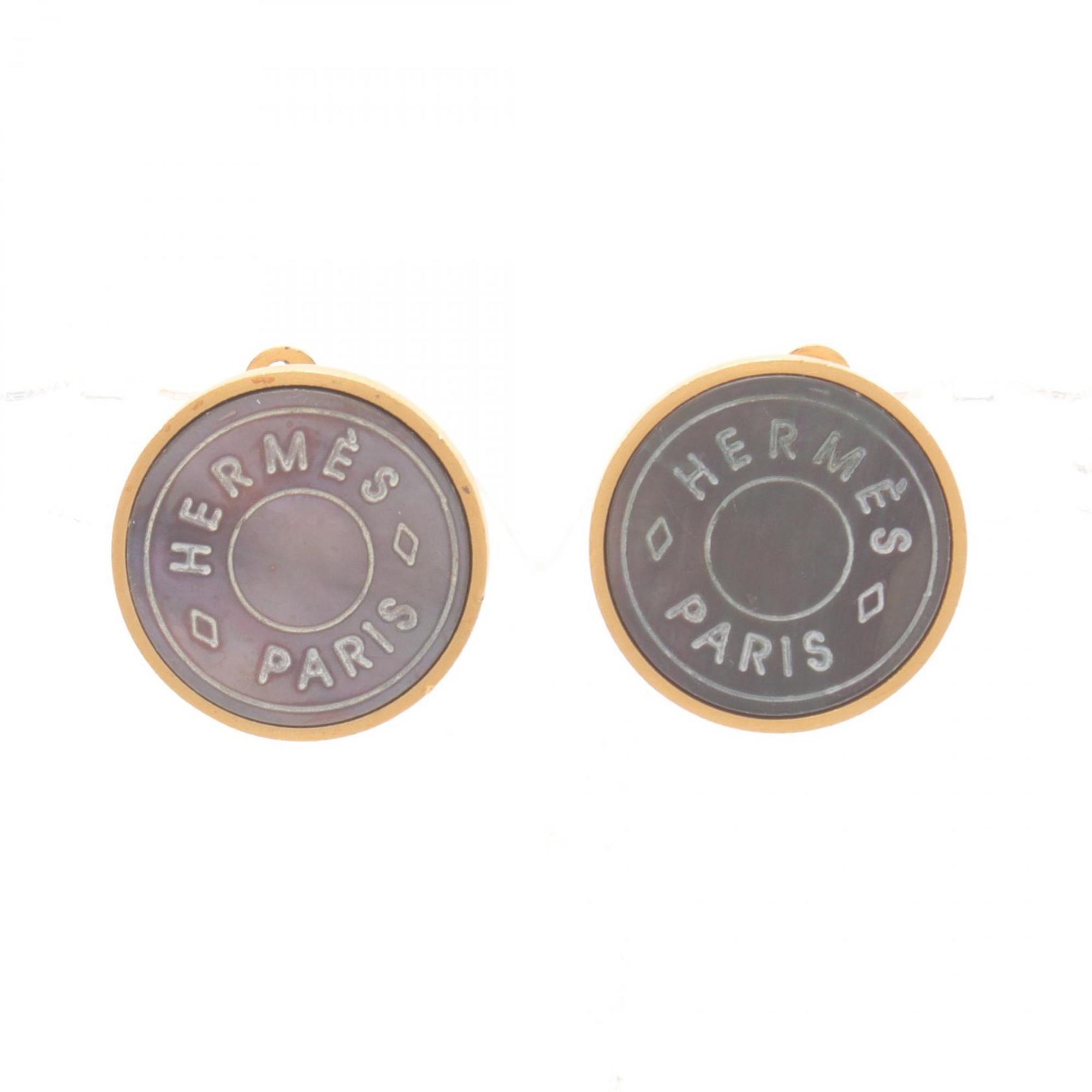 Hermes HERMES Serie Earrings GP (Gold Plated) Women's Gold Grey