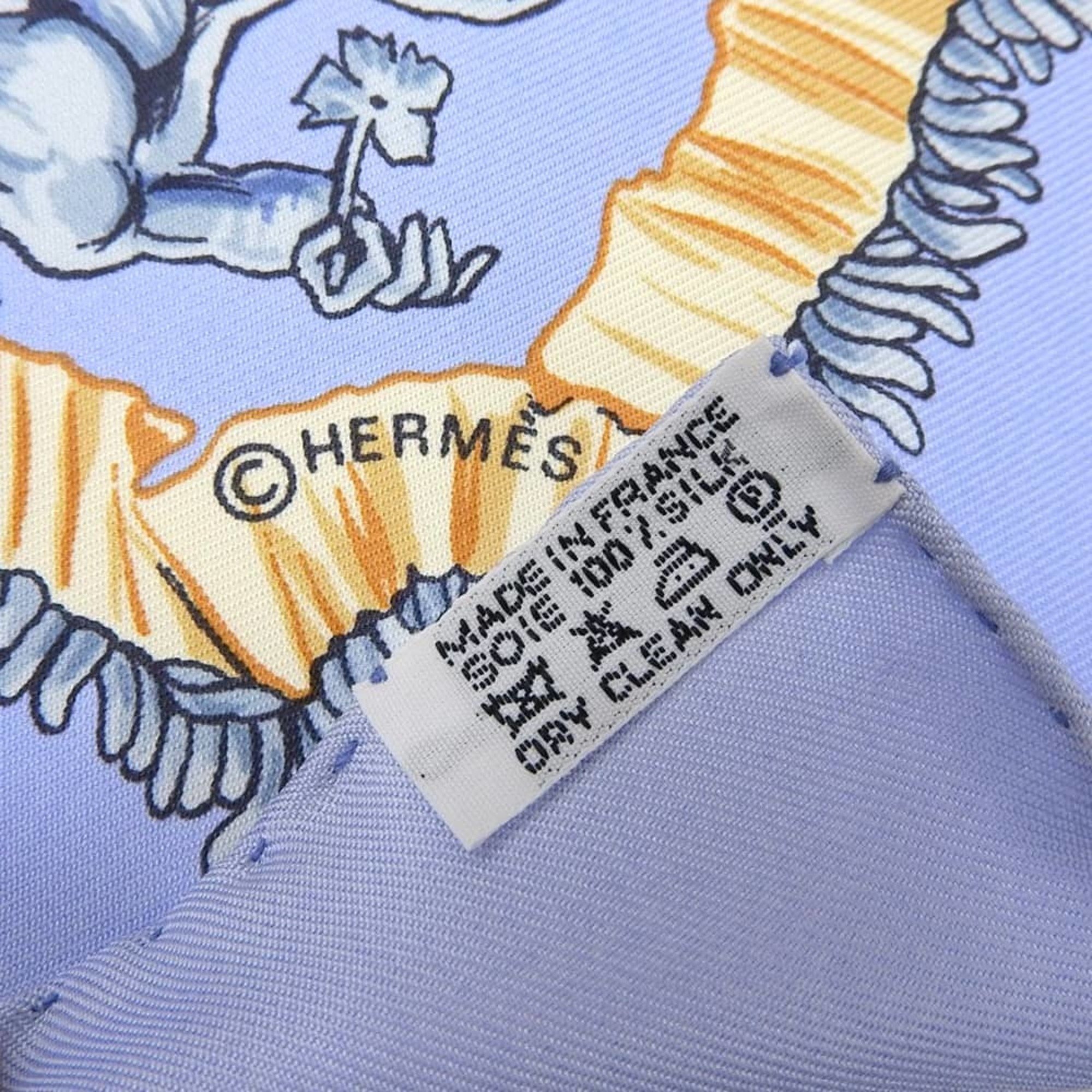 Hermes HERMES Carré 90 Sled, Skates and Horses Traineaux et glifsades Scarf Muffler 100% Silk Blue