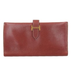 Hermes HERMES Bearn □E engraved bi-fold long wallet Cushvel red GP hardware