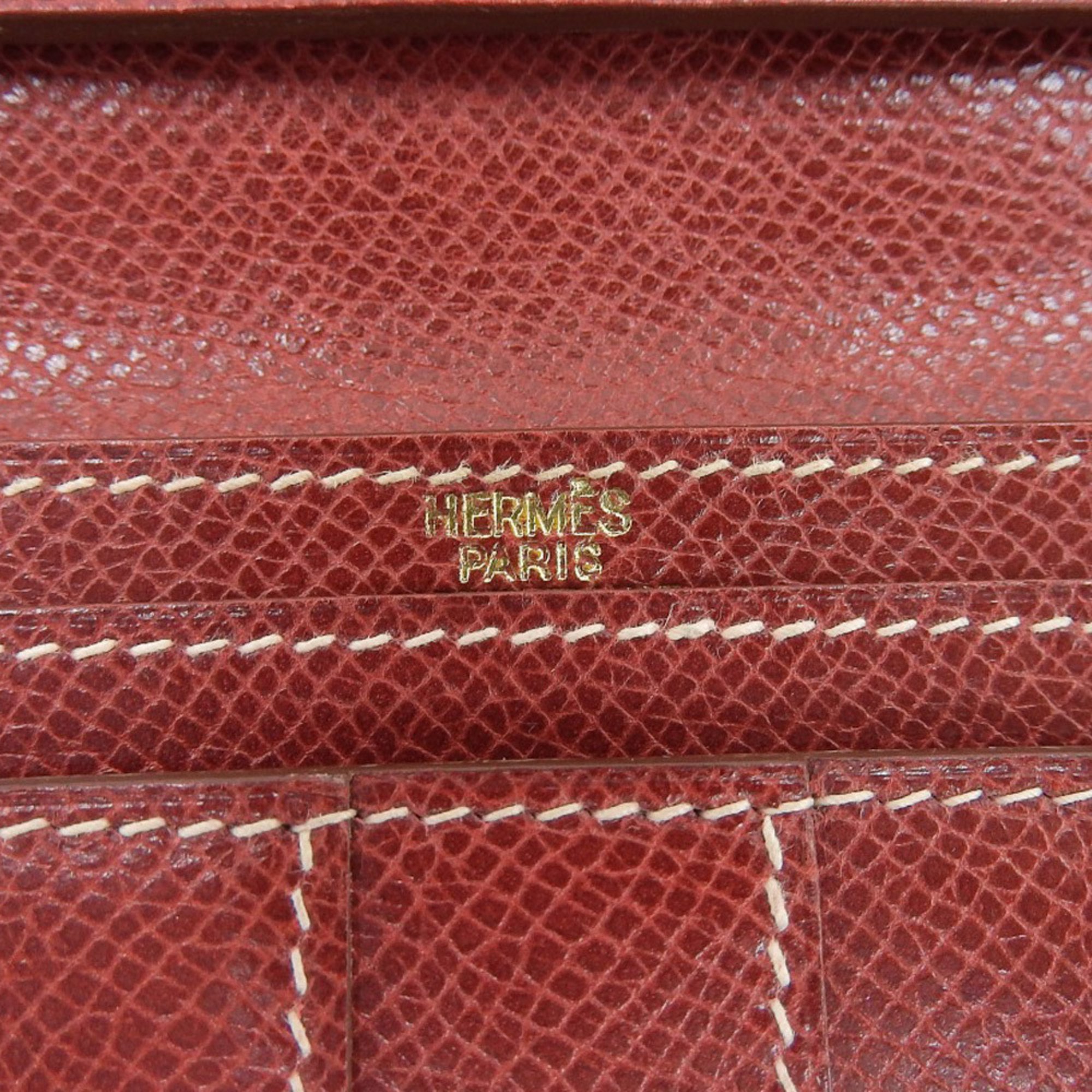 Hermes HERMES Bearn □E engraved bi-fold long wallet Cushvel red GP hardware