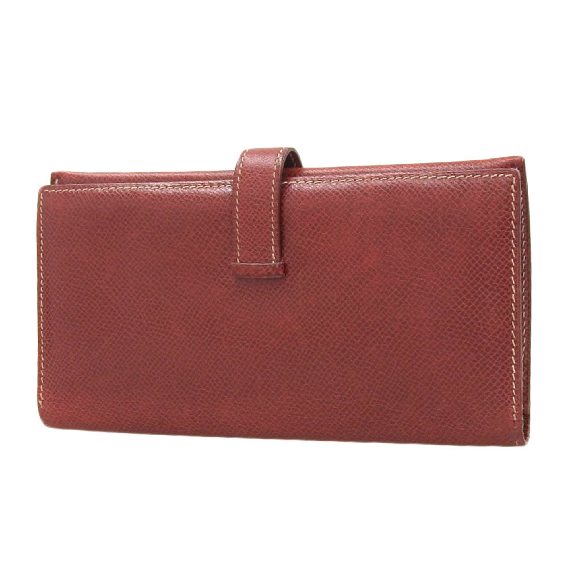 Hermes HERMES Bearn □E engraved bi-fold long wallet Cushvel red GP hardware