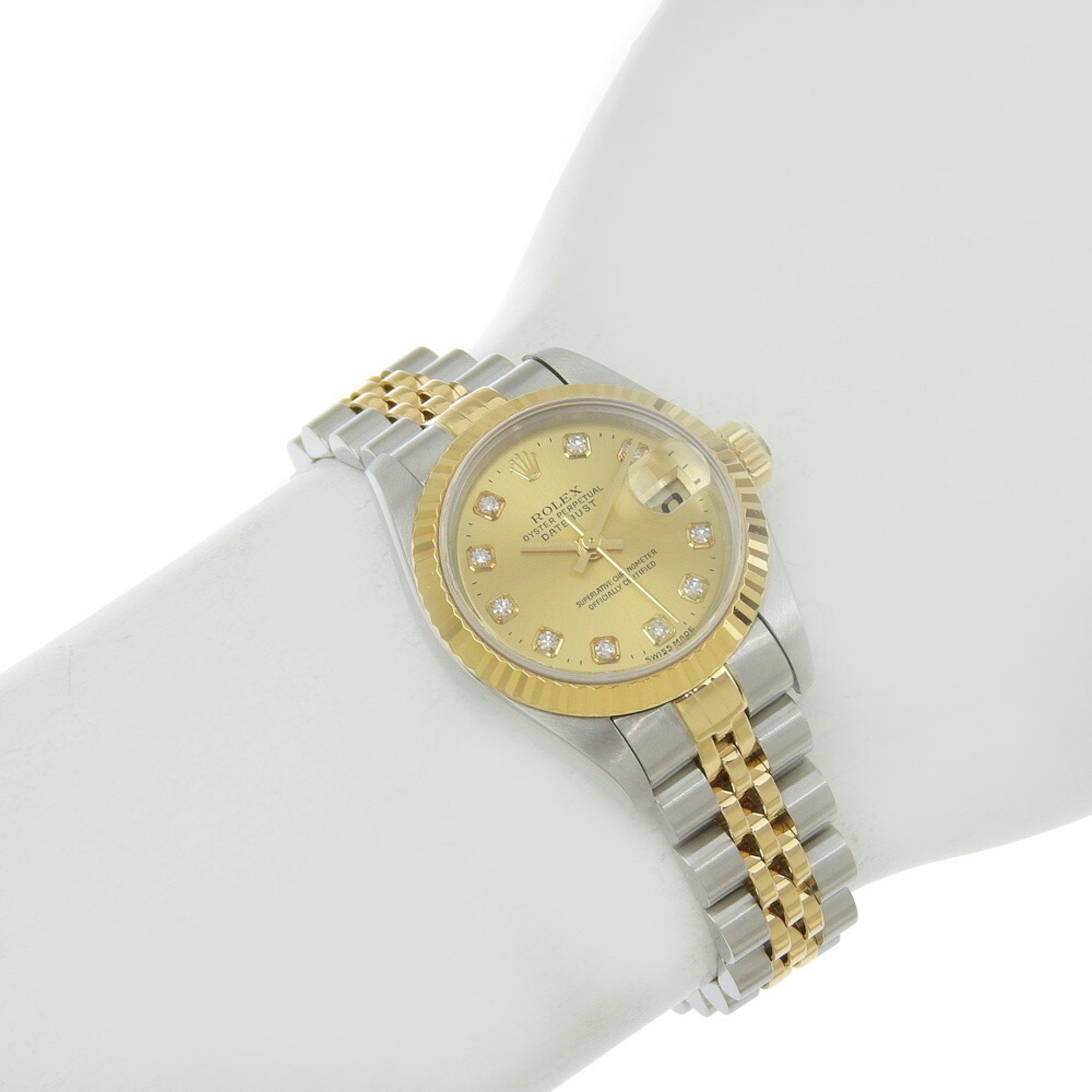 Rolex Datejust Combi 79173G A Series Champagne Gold Dial 10P Diamond K18YG/SS