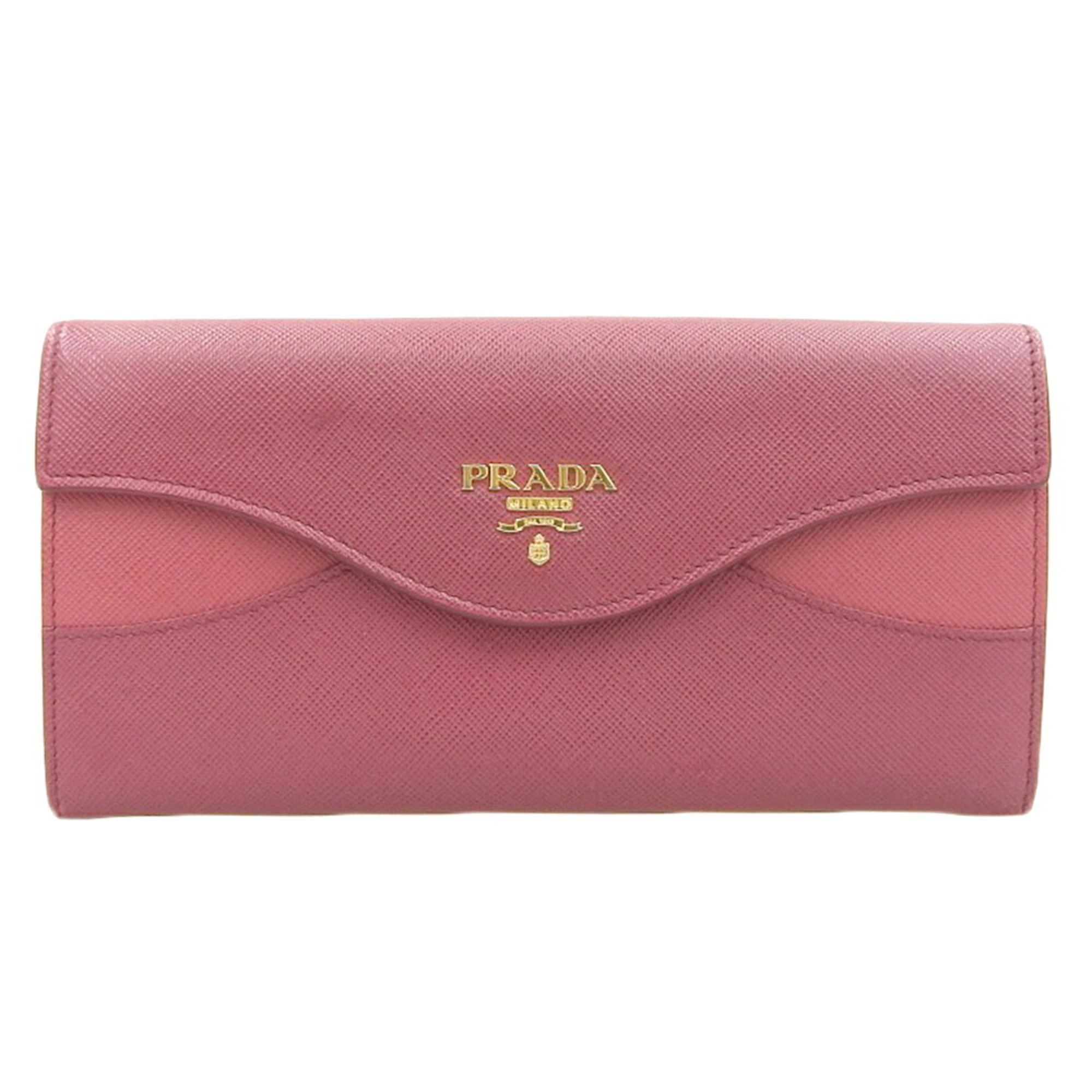 PRADA Bicolor Long Wallet in Leather, Pink